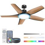 Dreo Smart Ceiling Fans with Lights, Low profile Ceiling Fan with Alexa/App, 52'' Dimmable Lighting & Color Tuning, RGB Ambient Light for Living Room, Game Room, Easy Installation, Quiet, Black