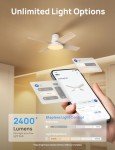 Dreo Ceiling Fans with Lights, 12 Speeds & 3 Fan Modes, Quiet DC Motor, Low Profile Easy to Install, Flush Mount Smart Ceiling Fan with Dimmable LED, 12H Timer for Bedroom, Remote, White, 44''
