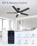 Geinself 52 Inch Ceiling Fan with Light, Black Smart Ceiling Fan with 5 Two-Sided Blades, LED Fan with Remote & Alexa, High CFM Ultra Quiet Large Fan for Bedroom, Living Room