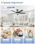 Geinself 52 Inch Ceiling Fan with Light, Black Smart Ceiling Fan with 5 Two-Sided Blades, LED Fan with Remote & Alexa, High CFM Ultra Quiet Large Fan for Bedroom, Living Room