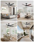 Geinself 52 Inch Ceiling Fan with Light, Black Smart Ceiling Fan with 5 Two-Sided Blades, LED Fan with Remote & Alexa, High CFM Ultra Quiet Large Fan for Bedroom, Living Room