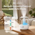 Dreo 3L Top Fill Humidifiers for Bedroom, 30H & 26dB Quiet Runtime for Large Room, Cool Mist Ultrasonic Humidifier with Humidity Sensor, Night Light for Home, Baby, Nursery, Plants, 360° Nozzle, White