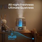 Dreo 3L Top Fill Humidifiers for Bedroom, 30H & 26dB Quiet Runtime for Large Room, Cool Mist Ultrasonic Humidifier with Humidity Sensor, Night Light for Home, Baby, Nursery, Plants, 360° Nozzle, White