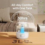 Dreo 3L Top Fill Humidifiers for Bedroom, 30H & 26dB Quiet Runtime for Large Room, Cool Mist Ultrasonic Humidifier with Humidity Sensor, Night Light for Home, Baby, Nursery, Plants, 360° Nozzle, White