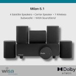Platin Milan 5.1 Surround Sound Speaker System - Wireless Home Theater System for Smart TVs - WiSA Certified - with WiSA SoundSend Transmitter Included - No Receiver or Speaker Wires Needed