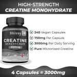Vegan Creatine Monohydrate 240 Capsules - 3000mg