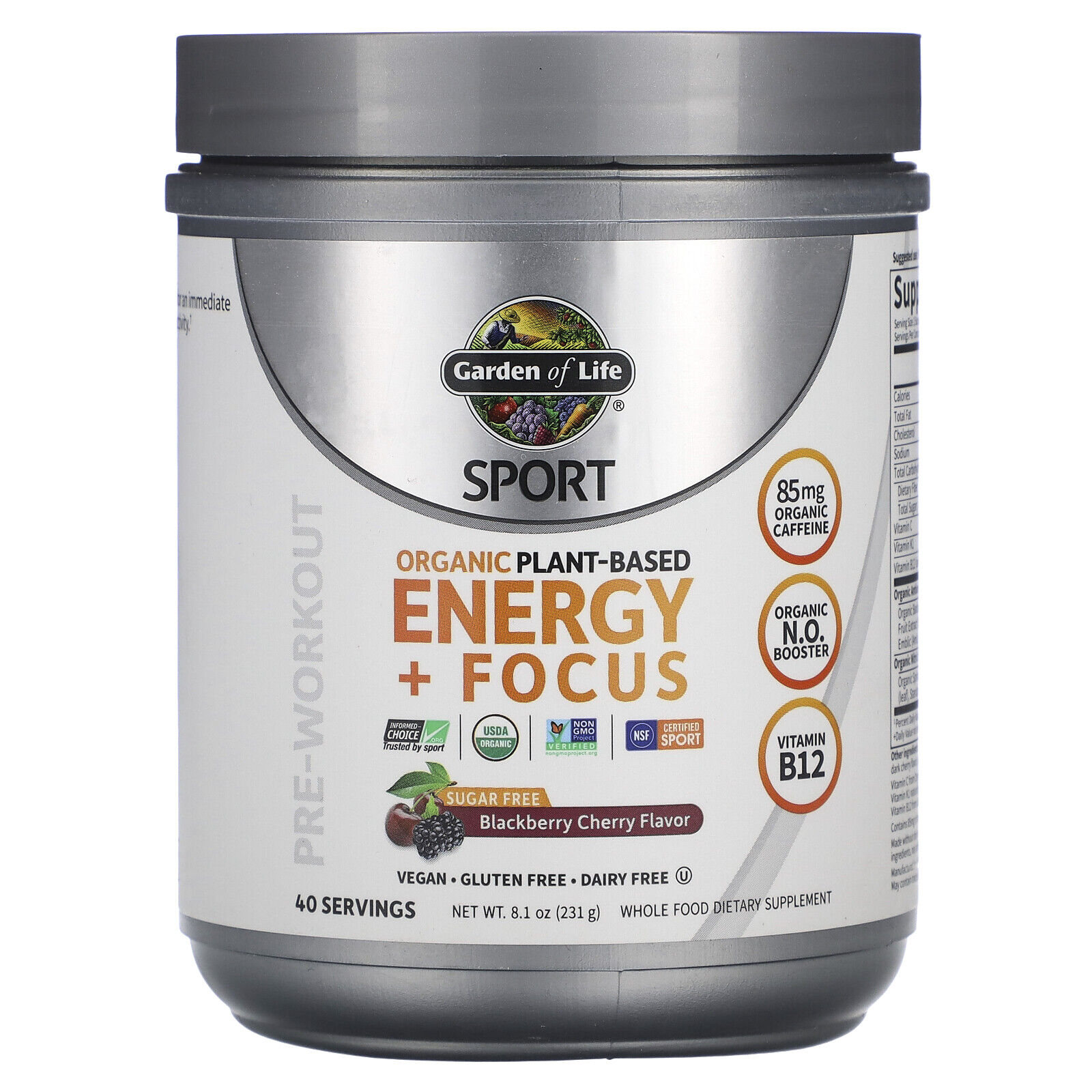 Organic Plant-Based Energy + Focus Pre Workout Powder
