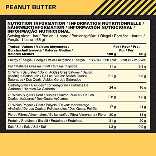 Optimum Nutrition Protein Bars, Peanut Butter Flavour (10x65g)