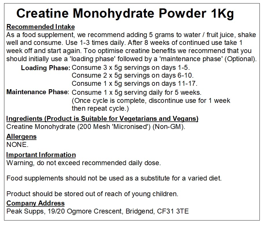 Pure Micronised Creatine Monohydrate Powder 1Kg
