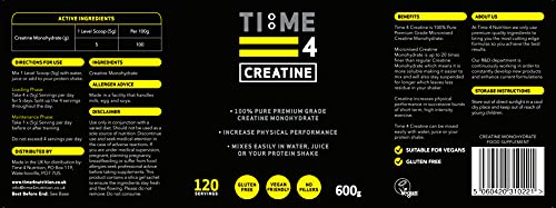 Time 4 Creatine Powder 600g - Pure Micronised Monohydrate