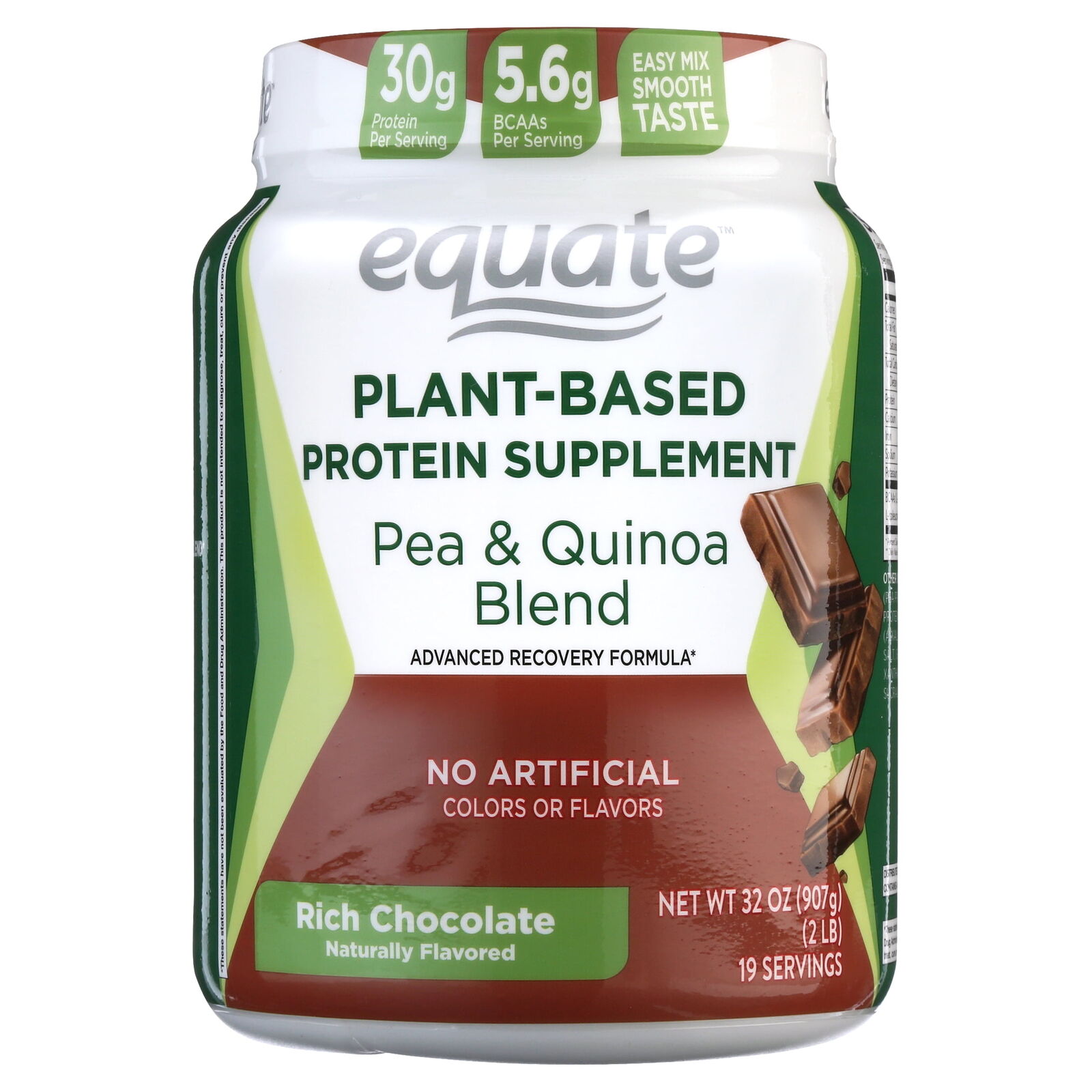 Equate Plant-Based Protein Supplement, Rich Chocolate, 2 lbs