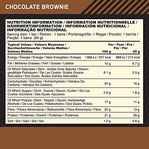 No-Sugar Protein Bars for Bodybuilders: Optimum Nutrition, Chocolate Brownie
