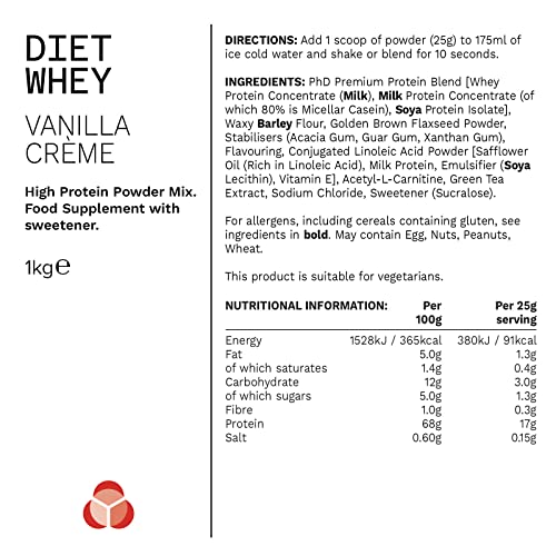 Diet Whey Protein Powder, Vanilla Crème, 40 Servings