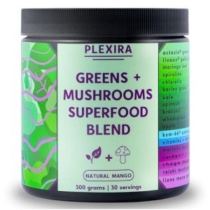 Plexira Super Greens Powder with Mushrooms – Mango Mix