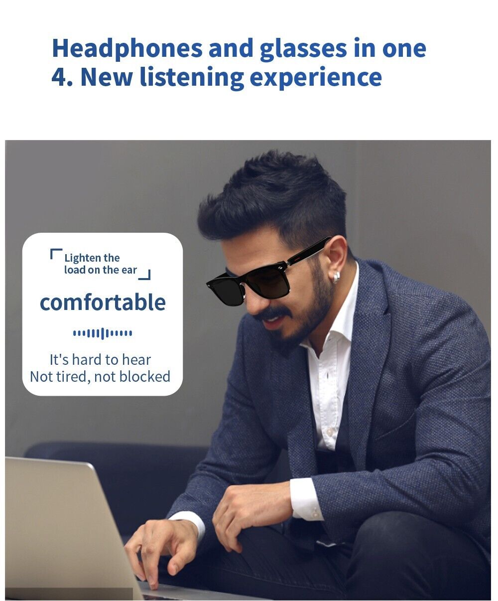 Bluetooth Smart Glasses with Polarized Lenses & Speaker