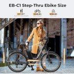 Funhang Electric Bike for Adults, 1000W Peak Ebike, 21.7MPH 50Miles City Cruiser Ebikes, 26" Step Thru Electric Bicycle with 48V Removable Battery, Adjustable Stem, Rear Rack, Front Suspension,7 Speed