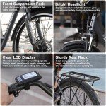 Funhang Electric Bike for Adults, 26" 1000W Peak City Cruiser Ebike, 21.7MPH 50 Miles Commuter Electric Bicycle with 48V 374.4WH Removable Li-ion Battery, Adjustable Stem, Rear Rack, Fenders, 7-Speed