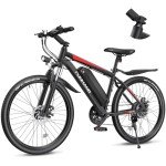 Funhang Electric Bike for Adults, 26'' 1000W Peak Ebike, Up to 50 Miles 21.7MPH Electric Mountain Bike with 48V 374.4WH Removable Battery, Adjustable Stem, Fenders, Lockable Suspension Fork, 21-Speed