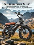 Electric Bike for Adults, 48V 18.2AH Electric Motorcycle, Long Seat Electric Bicycle Full Suspension 20" Fat Tire Ebike Max 28MPH& 30-60 Miles All Terrain E-Bike for Mountains, Snow, Sand, Road