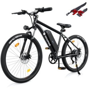 isinwheel M10 Electric Bike for Adults with 500W Motor, 20mph Max Speed, 374.4WH Removable Battery Ebike, 26" Electric Mountain Bike with 7-Speed and Front Suspension (Black)