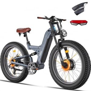 FREESKY Upgraded Dual 2000W Motor Electric Mountain Bike for Adults 38+MPH, 1440 wh Battery, 26" Fat Tire Full Suspension Hydraulic Disc Brake Ebike, Beach Off-Road Mountain E-Bike Blue Grey