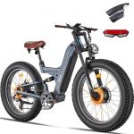 FREESKY Upgraded Dual 2000W Motor Electric Mountain Bike for Adults 38+MPH, 1440 wh Battery, 26" Fat Tire Full Suspension Hydraulic Disc Brake Ebike, Beach Off-Road Mountain E-Bike Blue Grey