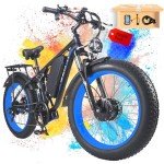 Peak 3000W Fat-Tire Electric-Bike for Adults-Women-Men - Seeker24 Dual Motor Electric-Bicycle 52V 25AH Battery, 38MPH, Full Suspension Ebikes with 24 Inch for Off-Road Mountain Snow (Black-Blue)