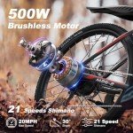 VARUN Electric Bike for Adults 500W (Peak 750W) Electric Mountain Bike, 45 Miles 20 MPH E Bike with 48V Removable Battery, 26" Tires and Front Fork Suspension