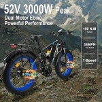 Peak 3000W Fat-Tire Electric-Bike for Adults-Women-Men - Seeker24 Dual Motor Electric-Bicycle 52V 25AH Battery, 38MPH, Full Suspension Ebikes with 24 Inch for Off-Road Mountain Snow (Black-Blue)