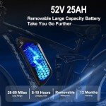 Peak 3000W Fat-Tire Electric-Bike for Adults-Women-Men - Seeker24 Dual Motor Electric-Bicycle 52V 25AH Battery, 38MPH, Full Suspension Ebikes with 24 Inch for Off-Road Mountain Snow (Black-Blue)