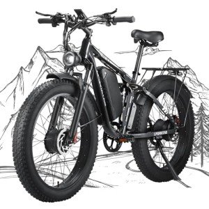 LPQVIATAS Peak 3000W Fat Tire Dual Motor Ebike 52V 23Ah Battery,26" x 4" Electric Mountain Bicycle for Adults Men 38MPH Full Lockbale Suspension Ebike 90 Mile Range Hydraulic Disc Brake（US Warehouse