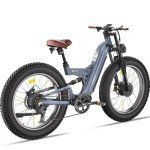 FREESKY Upgraded Dual 2000W Motor Electric Mountain Bike for Adults 38+MPH, 1440 wh Battery, 26" Fat Tire Full Suspension Hydraulic Disc Brake Ebike, Beach Off-Road Mountain E-Bike Blue Grey
