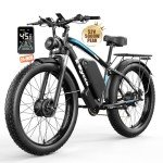 5000W Peak Dual Motors Electric Bike for Adults, 52V 32Ah Battery, 40-45MPH Fast Ebike, 24"*4.0 Fat Tire Hydraulic Disc Brake E-Bicycle, Beach Off-Road Front Suspension Mountain E-Bike for Men(Blue)