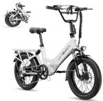 Jasion EB7 ST Electric Bike for Adults with 1200W Motor Peak, 480Wh Removable Battery 28MPH Max Speed & 55 Miles Range (PAS) [20" Fat Tire All-Terrain] Folding Step-Thru Ebike with Front Suspension