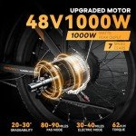 bluebiko 1000W Folding Electric Bike, 48V 20AH Large Removable Battery E Bike, 30+MPH, 80 Miles Max Range, 20" Fat Tire Electric Bike for Adults, Adult Electric Bicycles for Commute Beach Snow