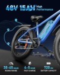 AMYET EB26 Electric Bike for Adults Peak 1800W Electric Bicycle 48V 15AH (720WH) Battery Electric Bike 26" Fat Tire Mountain 32mph 7 Speed Gears Shock Absorber Ebike (Blue)