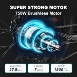USHJNV Electric Bike for Adults 1500W Motor with 48V/18.2Ah Removable Battery, 20" Fat Tire Electric Bike 28MPH Top Speed 7 Speed Gears, Dual Shock, Hydraulic Suspension, E Bikes for Adults
