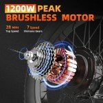 A03 Electric Bike for Adult,1200W Peak Motor,28MPH,7 Speed Gear,70Miles Max Range Ebike,48V 13A Battery,20''x3.0'' Fat Tire Moutain e Bike,Dual Suspension and Disc Brake Bicycle (Black)