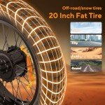 Electric Bike for Adults, 20 inch Fat Tire Ebike with Peak 1500W Motor 48V13Ah Battery Up to 32MPH, 7 Speed Dirt Electric Bicycle with Glasses, Pump, Bicycle Bag (K6 1.0-Upgraded)