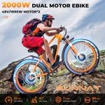 SURNAT Electric Bike for Adults - Dual Motor AWD 2000W 32MPH Ebike with 48v/22.5Ah Removable Battery, 26x4.0 Fat Tire Mountain Electric Bicycle, Hydraulic Disc Brake E-Bike for Men Women (Orange)