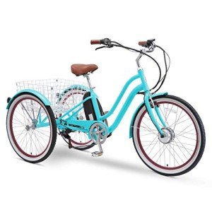 sixthreezero EVRYjourney Adult Electric Tricycle, 7-Speed Step Through eTrike eBike, 250 Watt Motor, 26 Inch Wheels, Teal