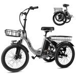 Qlife Triker Electric Bike, Peak 750W Brushless Motor Folding Trike Ebike, 468Wh Removable Battery, Step-Thru 3 Wheel Electric Bicycle, Up to 50 Miles, 20 Tire Tricycle for Adults Grey