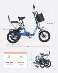 Viribus Folding Electric Tricycle with 2 Seats, 350W 16 in. Dual Seat Foldable Electric Trike with Differential Lock 48V 10.4Ah Battery, Single-Speed 3 Wheel Electric Bike for Adults, Blue