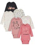 Bunny Pink Long Sleeve Baby Bodysuits 6-Pack