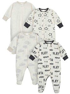 Unisex Baby 4-Pack Sleepers for 0-3 Months