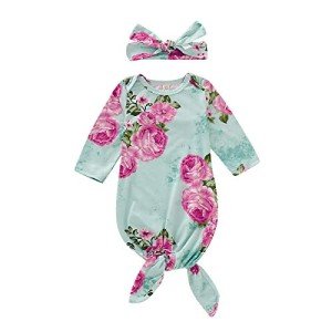 Floral Baby Girls Sleep Gown & Headband Set