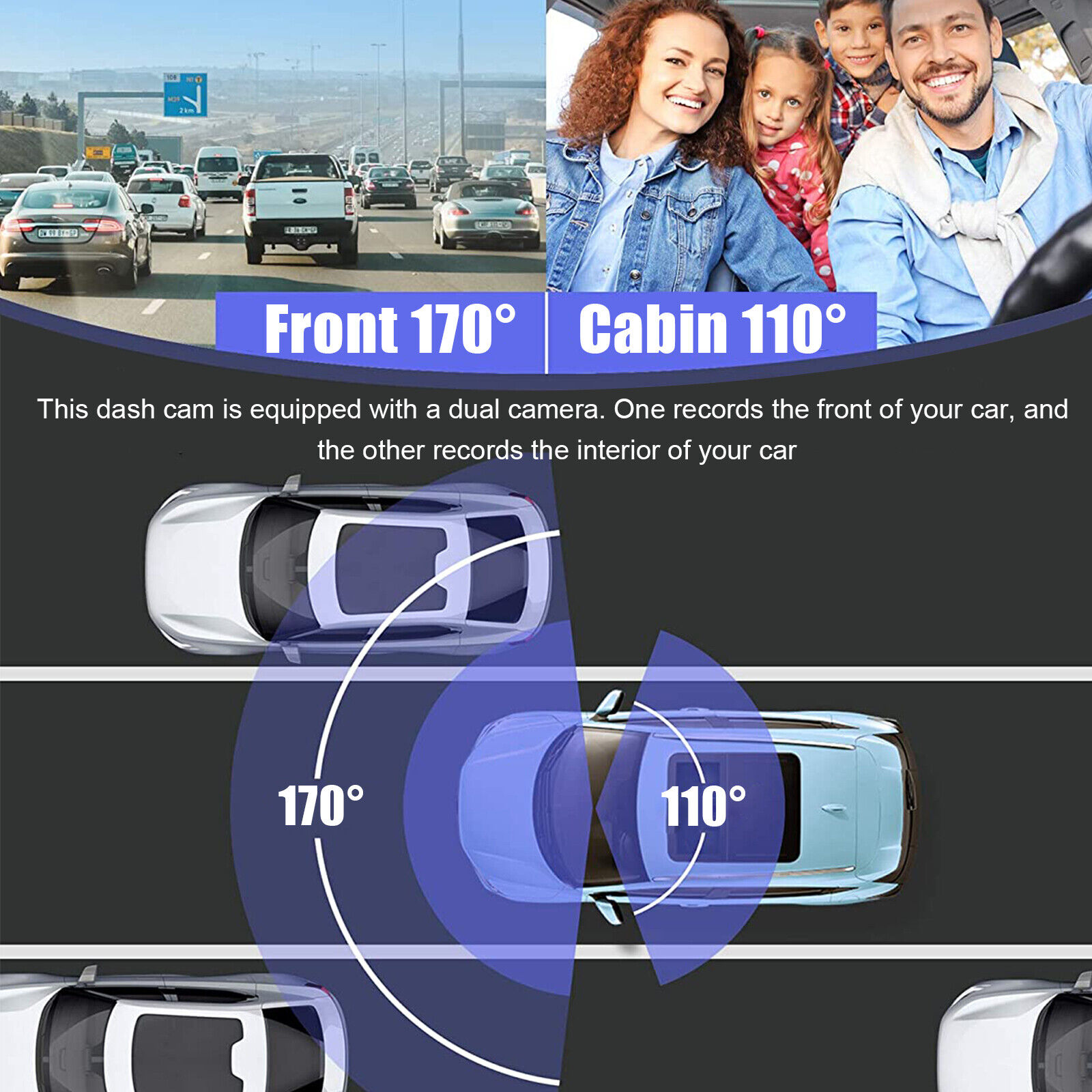 Dual Lens 1080P Car Dash Camera with G-Sensor