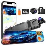 4K Mirror Dash Cam with Rear View & GPS