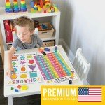 Hadley Designs 16 Educational Posters for Classroom & Kindergarten, Kindergarten Classroom Must Haves, Laminated PreK Learning Chart Materials US & World Map, ABC Alphabet, Shapes, Days of the Week