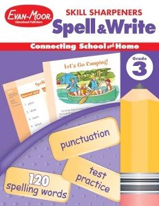 Evan-Moor Skill Sharpeners Spell and Write Workbook, Grade 3, 120 Spelling Words, Test Prep, Word Families, Short Vowels, Grammar, Punctuation, Creative Writing, Vocabulary, Activities, Homeschool